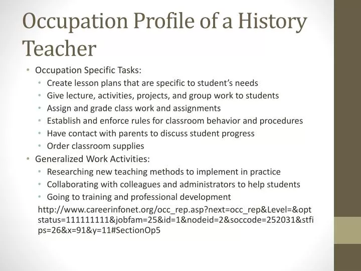 occupation profile of a history teacher