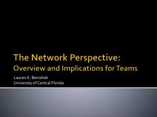 The Network Perspective: Overview and Implications for Teams