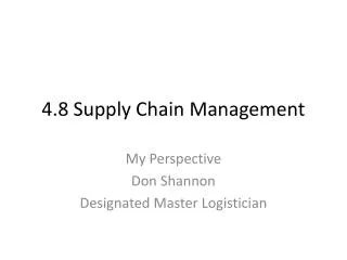 4.8 Supply Chain Management