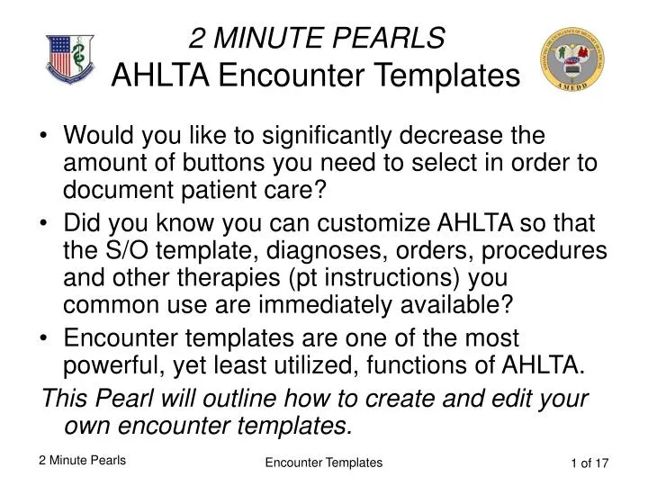 2 minute pearls ahlta encounter templates