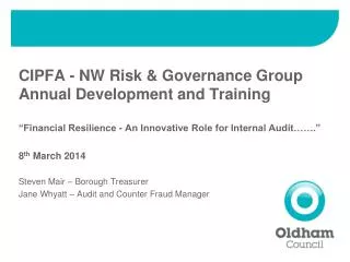 CIPFA - NW Risk &amp; Governance Group Annual Development and Training