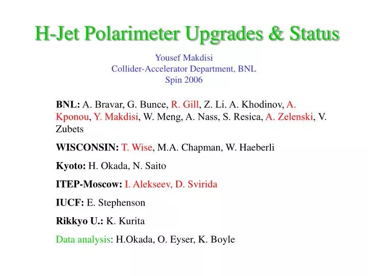 h jet polarimeter upgrades status