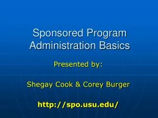 Sponsored Program Administration Basics