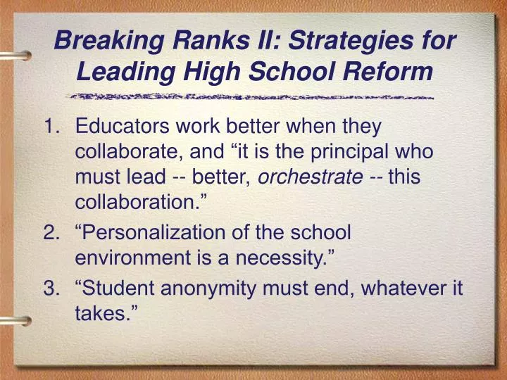 breaking ranks ii strategies for leading high school reform