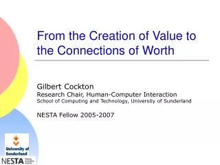 From the Creation of Value to the Connections of Worth