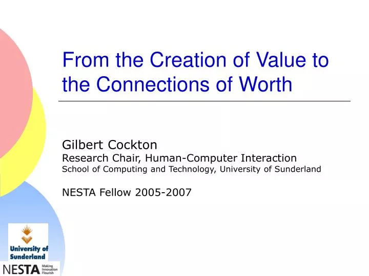 from the creation of value to the connections of worth