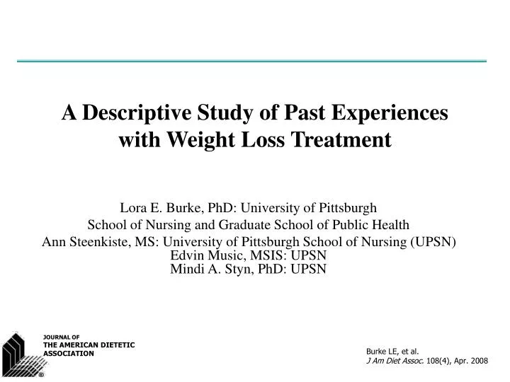 a descriptive study of past experiences with weight loss treatment