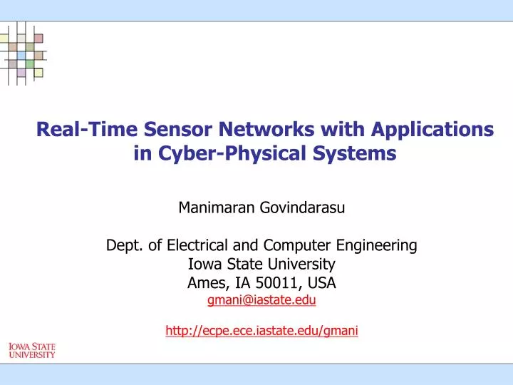 real time sensor networks with applications in cyber physical systems