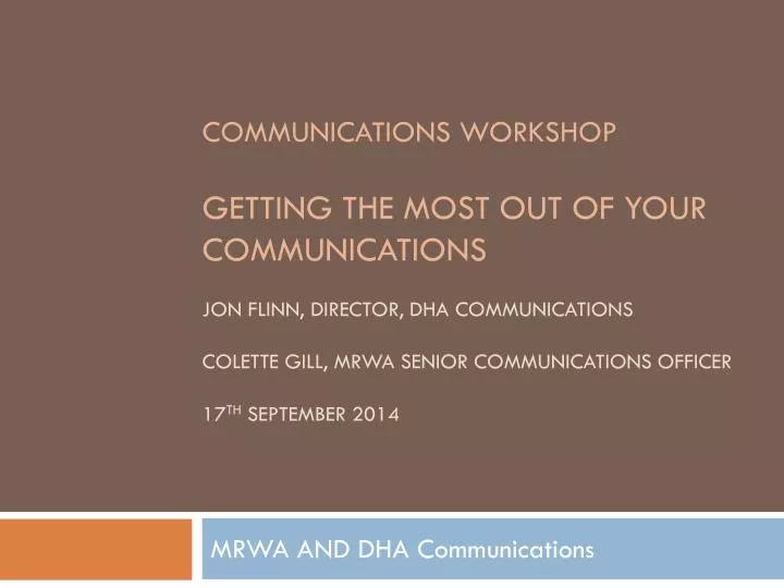 mrwa and dha communications