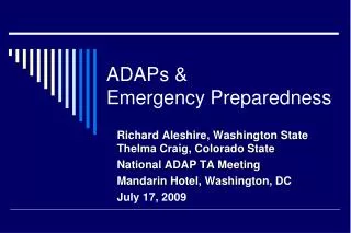 adaps emergency preparedness