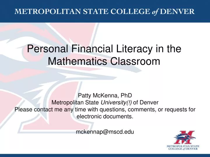 personal financial literacy in the mathematics classroom