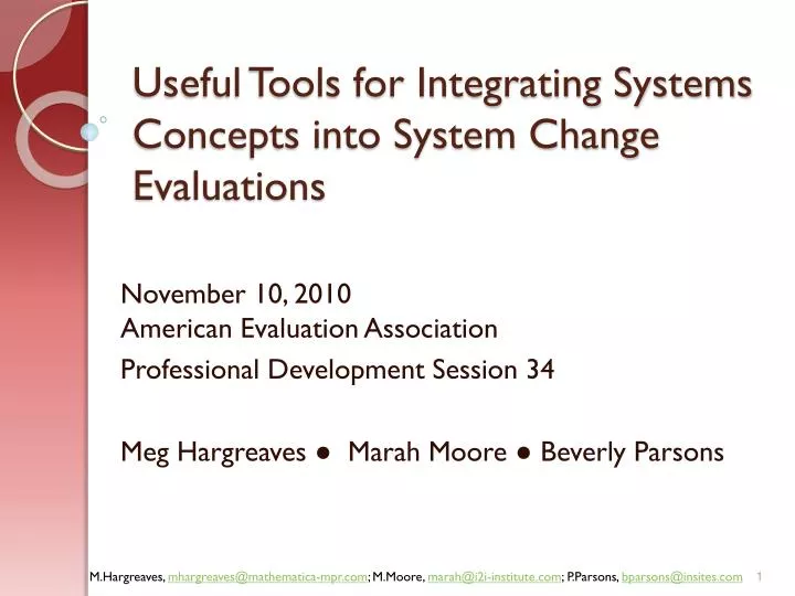 useful tools for integrating systems concepts into system change evaluations