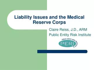 Liability Issues and the Medical Reserve Corps
