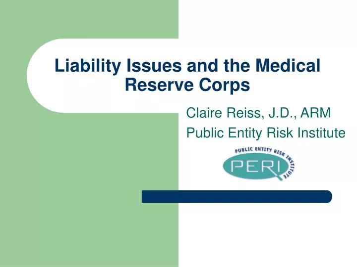 liability issues and the medical reserve corps