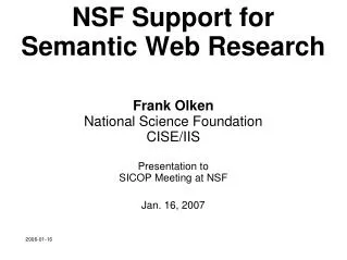 NSF Support for Semantic Web Research