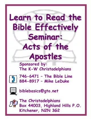 Learn to Read the Bible Effectively Seminar: Acts of the Apostles