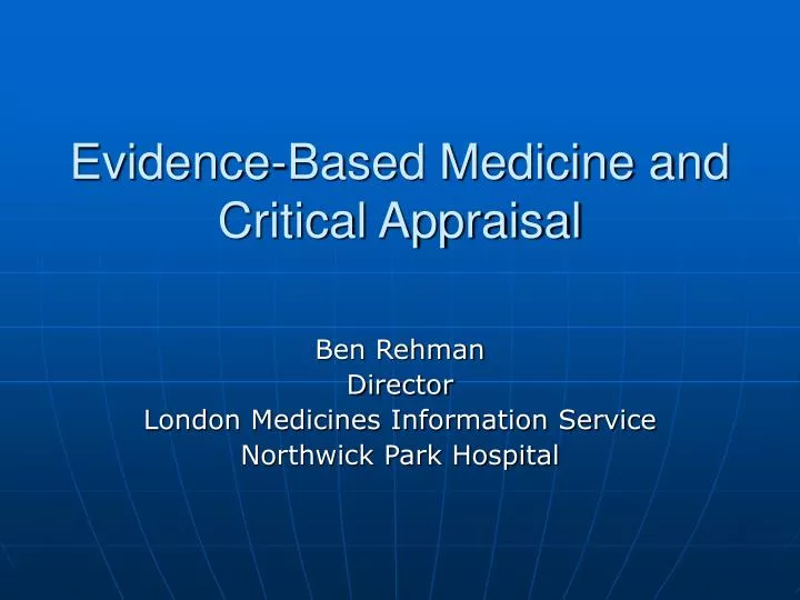 evidence based medicine and critical appraisal