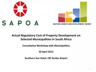Actual Regulatory Cost of Property Development on Selected Municipalities in South Africa