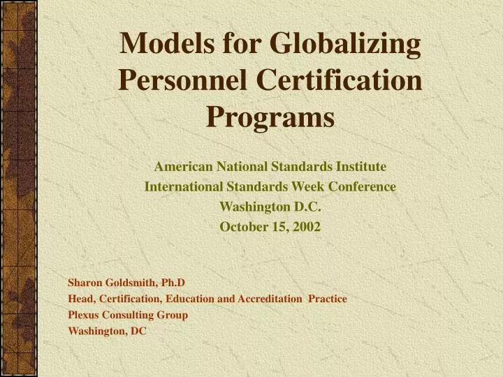 models for globalizing personnel certification programs