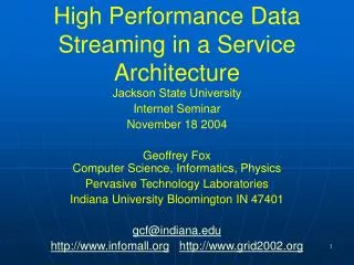 High Performance Data Streaming in a Service Architecture