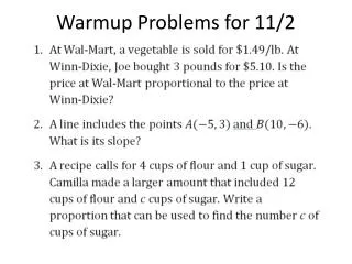 Warmup Problems for 11/2