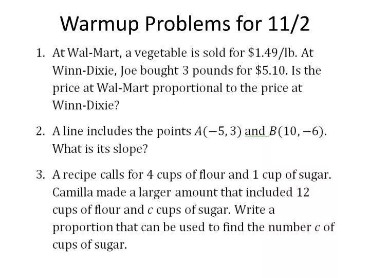 warmup problems for 11 2