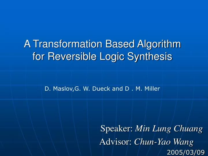 a transformation based algorithm for reversible logic synthesis