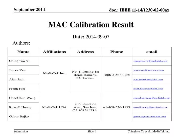 mac calibration result