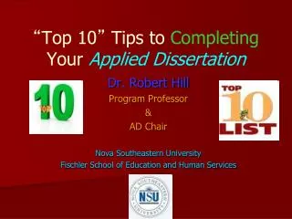 “ Top 10 ” Tips to Completing Your Applied Dissertation