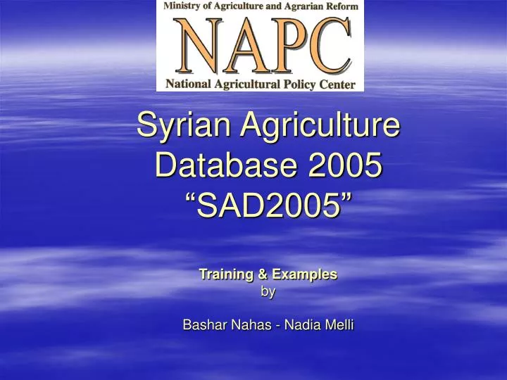syrian agriculture database 2005 sad2005 training examples by bashar nahas nadia melli
