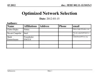 Optimized Network Selection