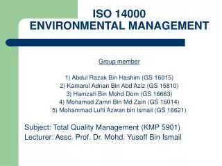 ISO 14000 ENVIRONMENTAL MANAGEMENT