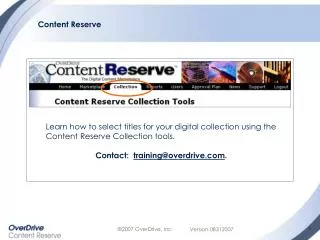Learn how to select titles for your digital collection using the Content Reserve Collection tools.