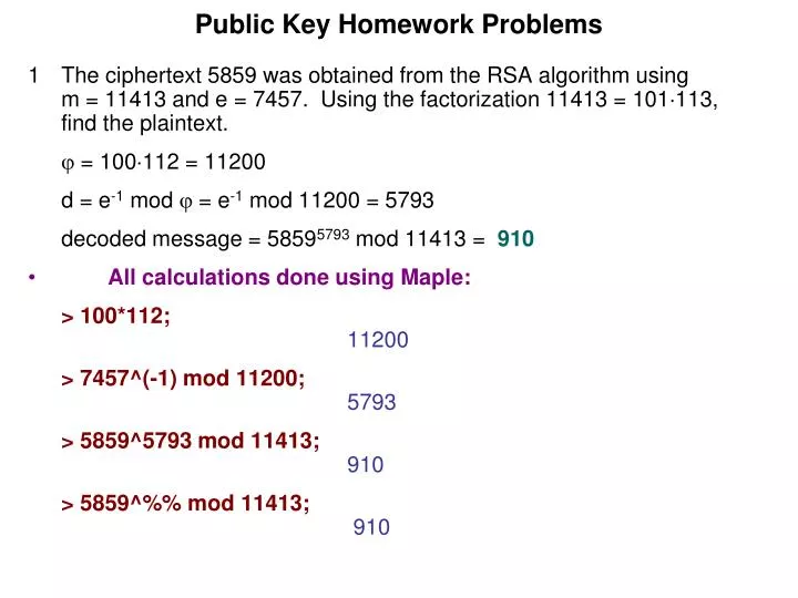 public key homework problems