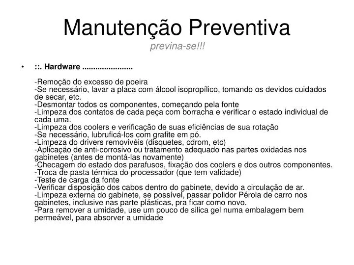 manuten o preventiva previna se