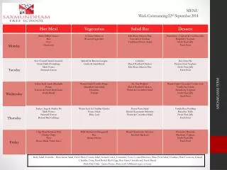 MENU Week Commencing 22 nd September 2014