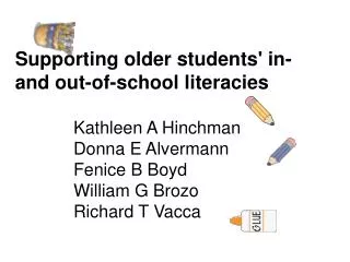 Supporting older students' in- and out-of-school literacies Kathleen A Hinchman