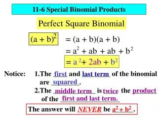 11-6 Special Binomial Products