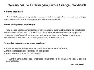interven es de enfermagem junto a crian a imobilizada