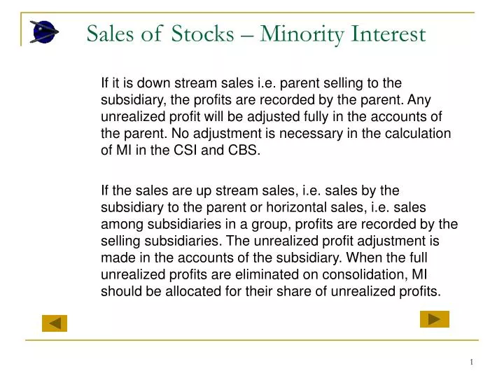sales of stocks minority interest