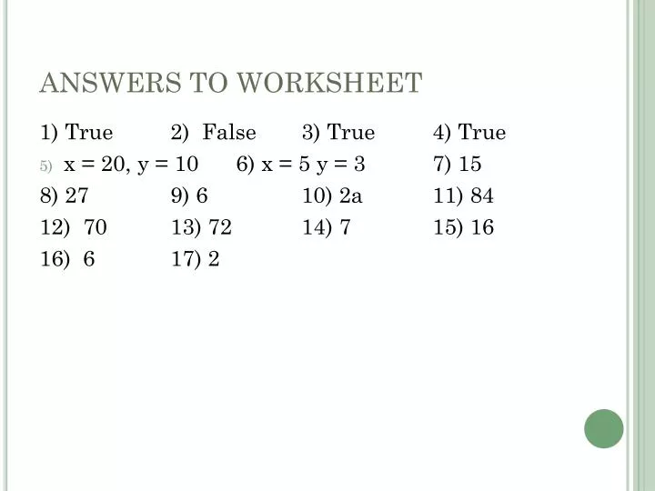 answers to worksheet