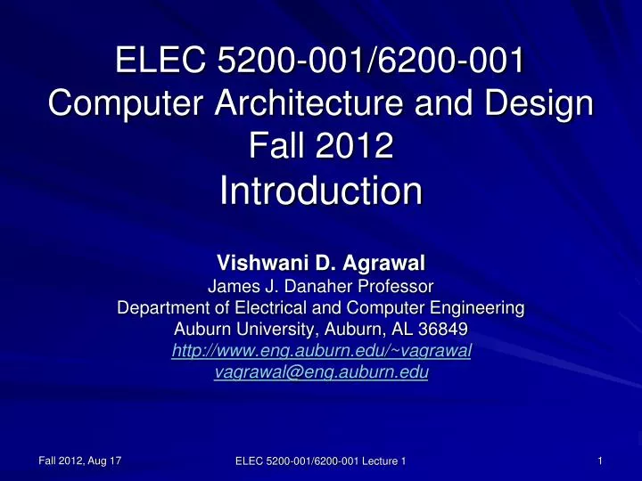 elec 5200 001 6200 001 computer architecture and design fall 2012 introduction