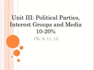 Unit III: Political Parties, Interest Groups and Media 10-20%