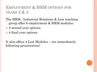 Employment &amp; HRM options for years 2 &amp; 3