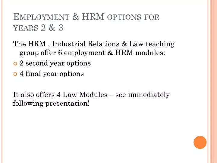 employment hrm options for years 2 3