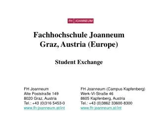 Fachhochschule Joanneum Graz, Austria (Europe) Student Exchange