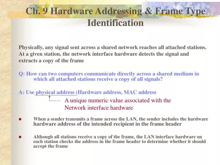 ch 9 hardware addressing frame type identification