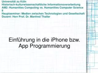 Einführung in die iPhone bzw. App Programmierung