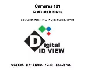 Cameras 101 Course time 60 minutes