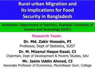 Rural-urban Migration and its Implications for Food Security in Bangladesh